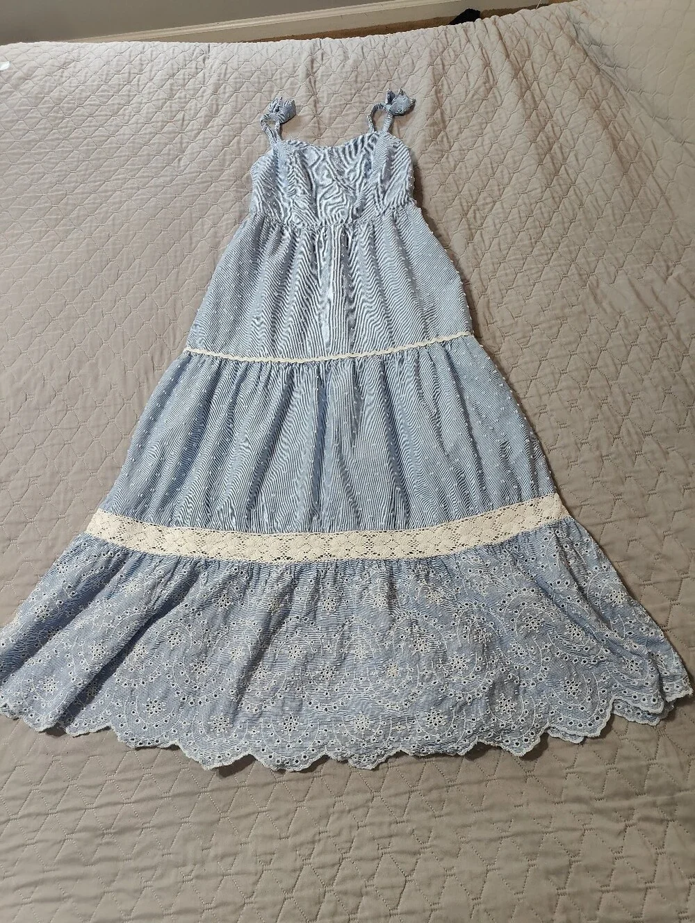 Shabby Chic Blue Lace Trim Maxi Dress Women's Size 4